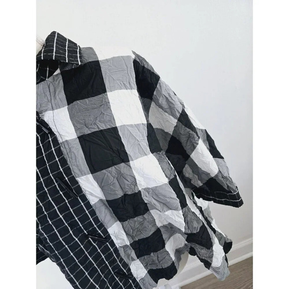Moonlight Y&S Fashion Buffalo Plaid Checkered Gingham Oversized Crinkle Blouse S - Picture 3 of 11